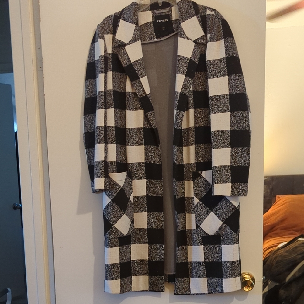 Express Black and White Checkered Trench Coat